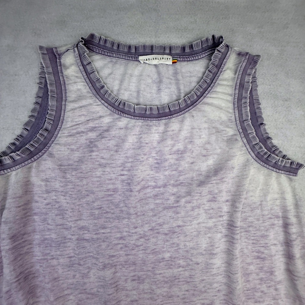 Jane and Delancey Tank Top Womens Small Purple Ruffle Trim Sleeveless Burnout - Picture 3 of 12